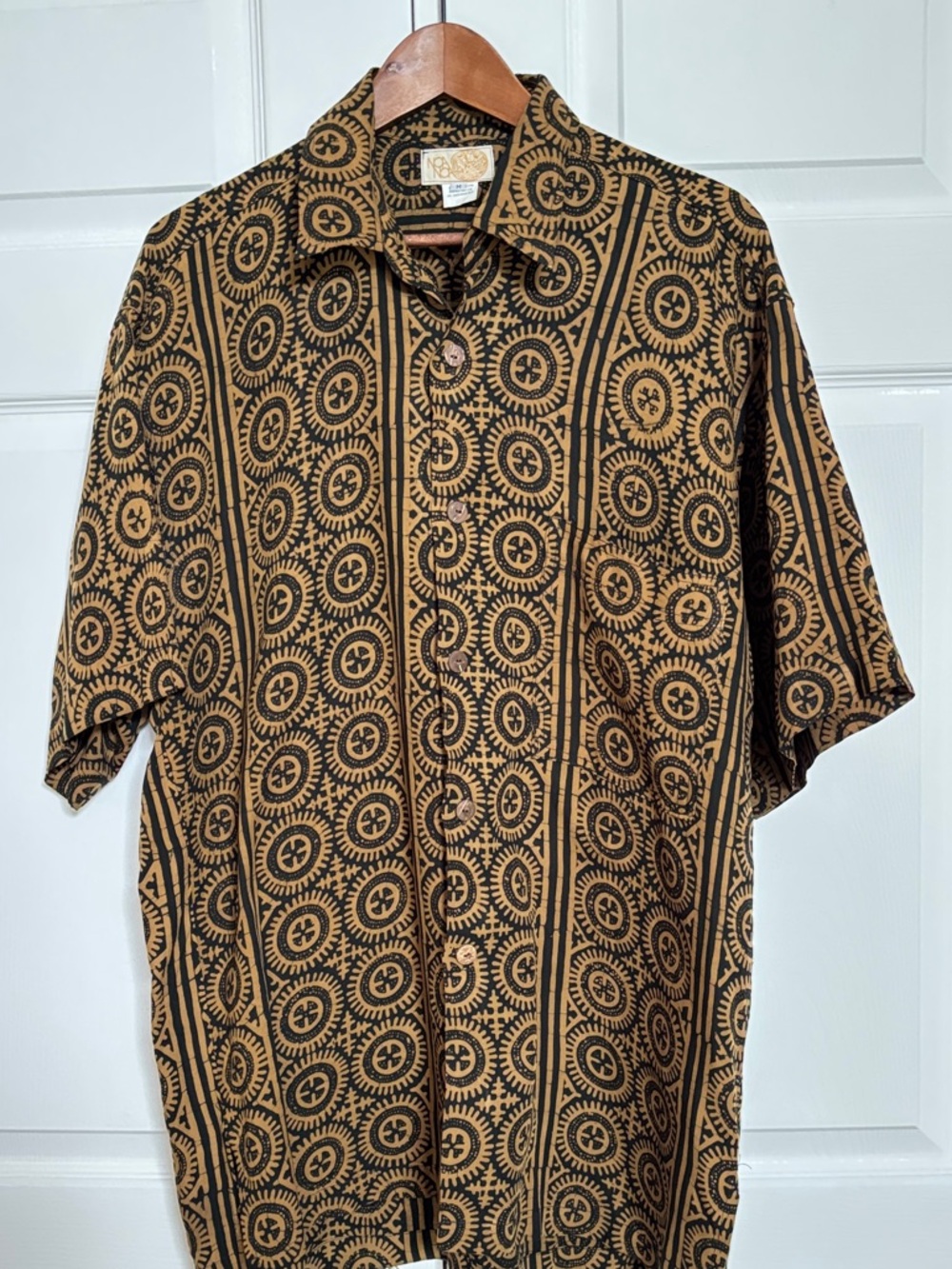 NOA NOA Hawaiian Shirt Mens L Rayon Tribal Batik Camp Beach